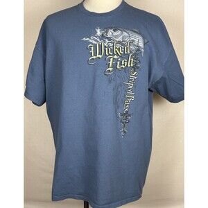 Men’s Wicked Fish  Men’s 2XLarge T-Shirt Striped Bass Fishing Distressed Blue